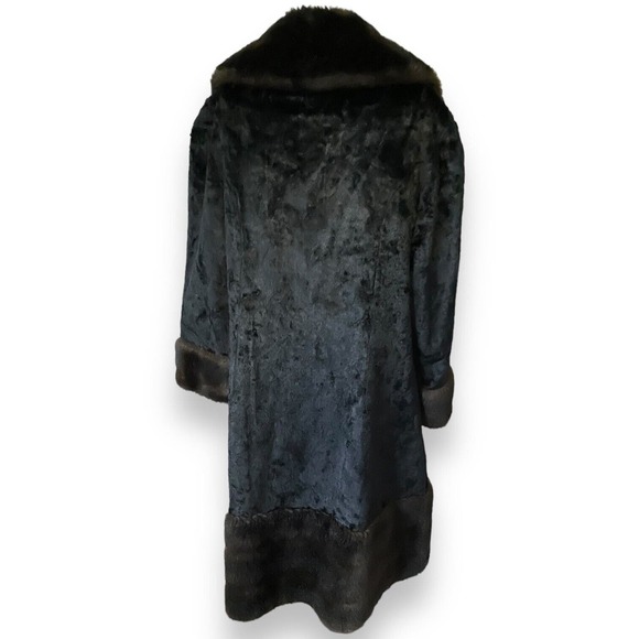 Vintage 60s Rosewin Black Penny Lane Brown Faux Fur Coat Mid Length Jacket - Picture 6 of 10